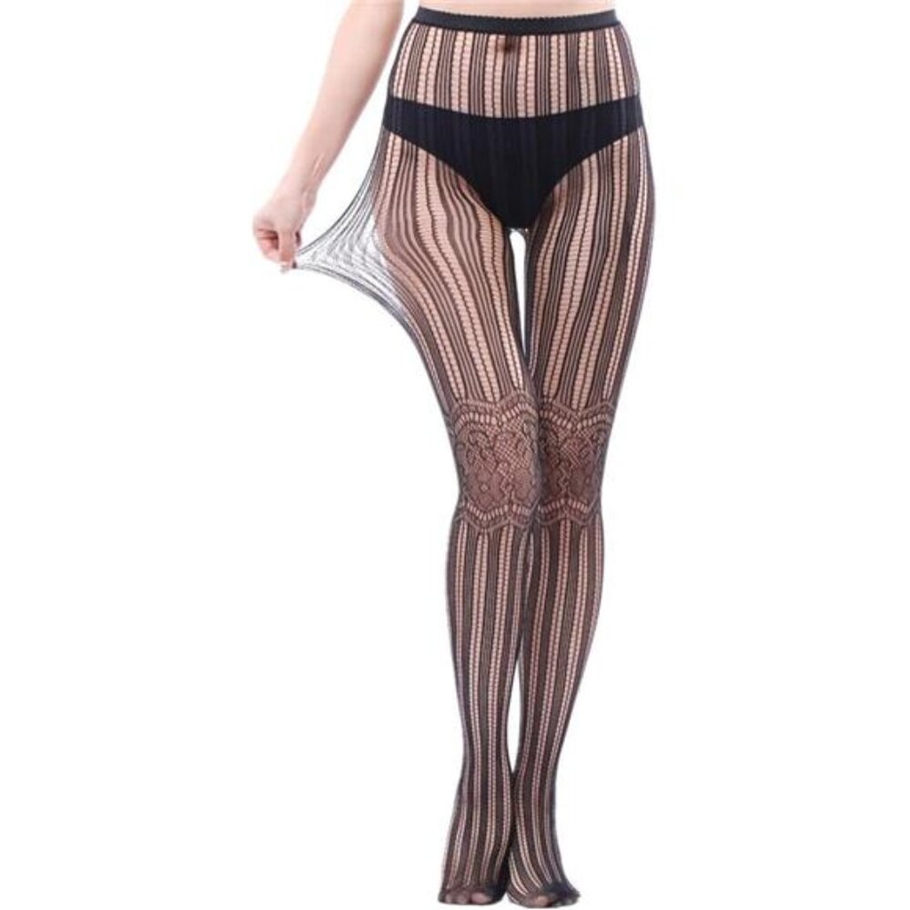 Women Fishnet Hollow Out  Patterned Stockings Tights Vertical Strips Pantyhose - Picture 2 of 3